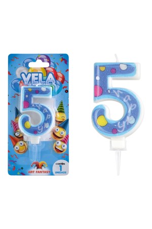VELA DE ANIVERSÁRIO NÚMERO 5 COR AZUL ART FANTSY