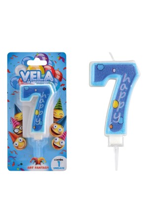 VELA DE ANIVERSÁRIO NÚMERO 7 COR AZUL ART FANTSY
