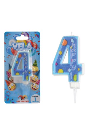 VELA DE ANIVERSÁRIO NÚMERO 4 COR AZUL ART FANTSY