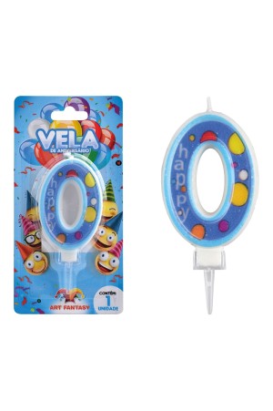 VELA DE ANIVERSÁRIO NÚMERO 0 COR AZUL ART FANTSY