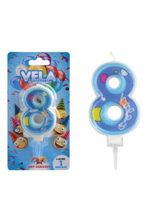 VELA DE ANIVERSÁRIO NÚMERO 8 COR AZUL ART FANTSY