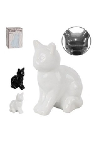 COFRE GATO CERAMICA PRETO E BRANCO
