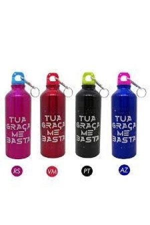Garrafa Squeeze De Alumínio Mosquetão 500 ml- Tua Graça Me Basta- Marca Wellmix WX7528