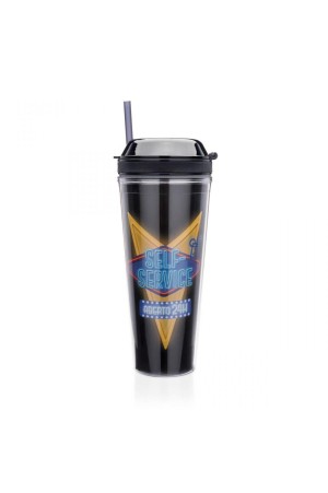 Copo 2 em 1 com canudo e pote para snacks 