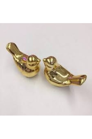 ENFEITE DECORATIVO DE PORCELANA PASSARINHO DOURADO E ROSE