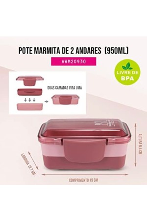 Pote Marmita De 2 Andares 950Ml Concept - Rosa ou Azul Jack Design